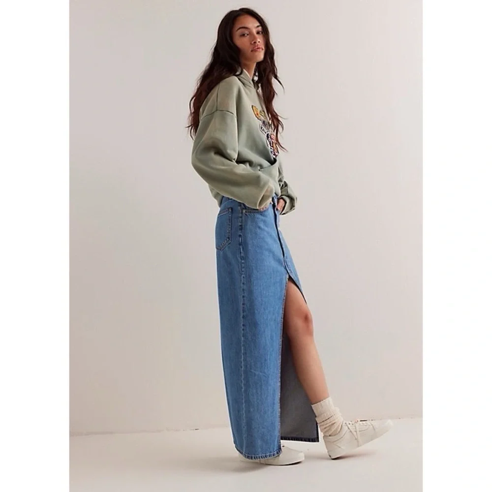 NWT Free People Chani Denim Maxi Skirt in Blue 29